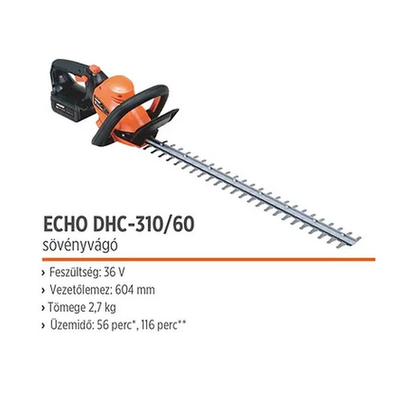 ECHO akkumulátoros sövényvágó  DHC-310/60  40V , aksi és töltő nélkül